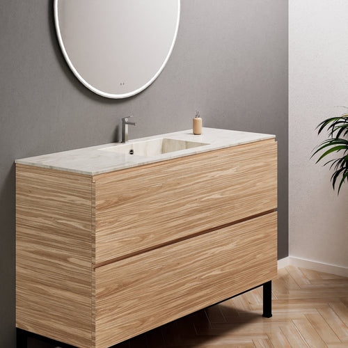 Aurora Single Set With Supporting Legs – Corian Sink & Countertop with 2 Drawers Vanity - ROVALUX