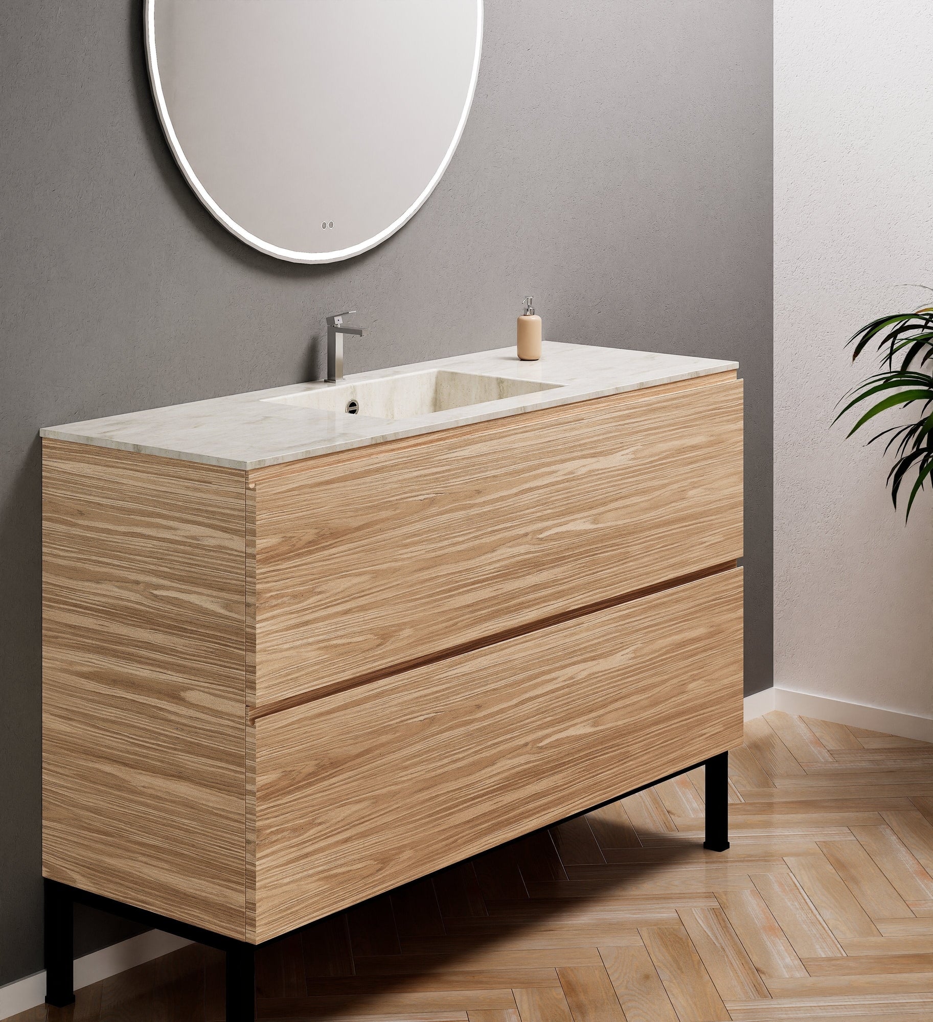 Aurora Single Set With Supporting Legs – Corian Sink & Countertop with 2 Drawers Vanity - ROVALUX