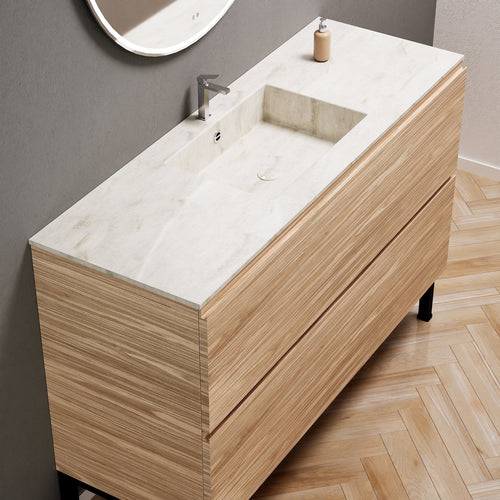 Aurora Single Set With Supporting Legs – Corian Sink & Countertop with 2 Drawers Vanity - ROVALUX