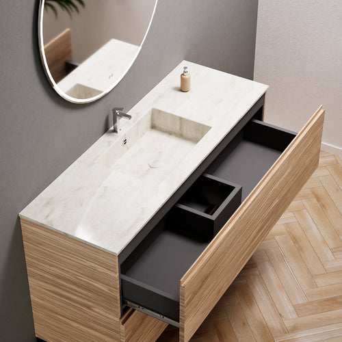 Aurora Single Set With Supporting Legs – Corian Sink & Countertop with 2 Drawers Vanity - ROVALUX