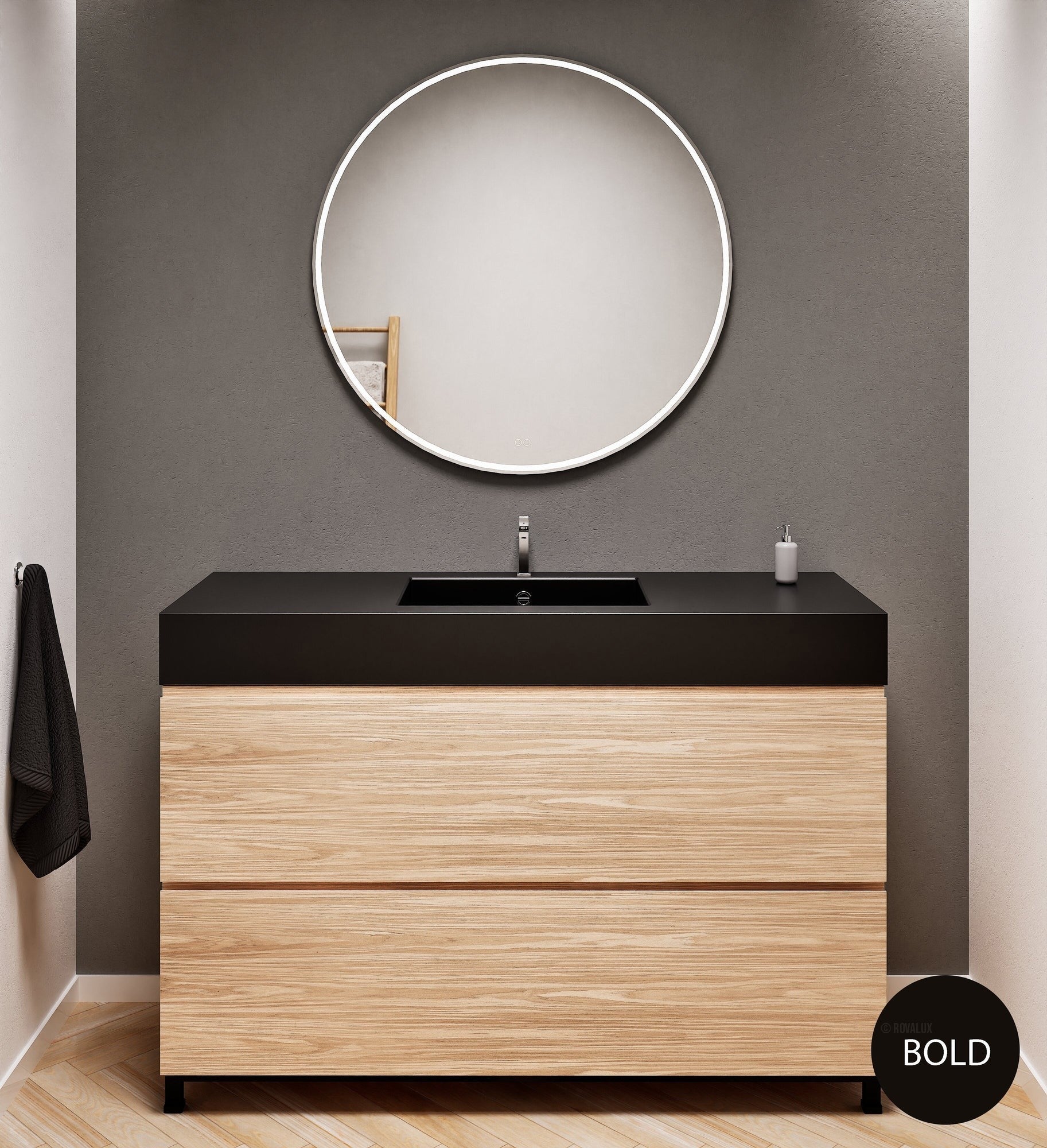 Aurora Single Set With Supporting Legs – Corian Sink & Countertop with 2 Drawers Vanity - ROVALUX