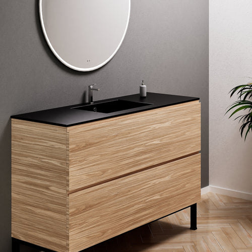 Aurora Single Set With Supporting Legs – Corian Sink & Countertop with 2 Drawers Vanity - ROVALUX