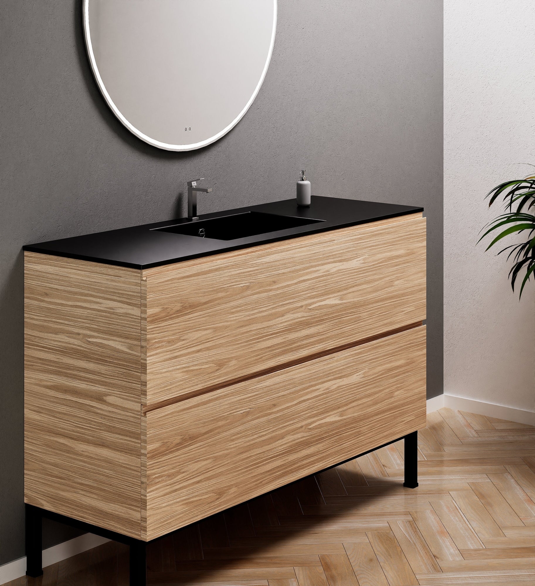 Aurora Single Set With Supporting Legs – Corian Sink & Countertop with 2 Drawers Vanity - ROVALUX