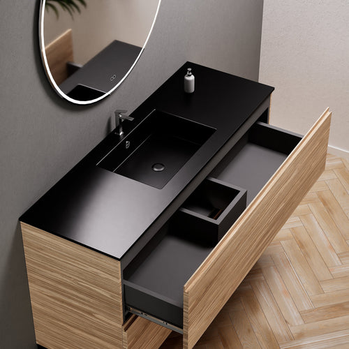 Aurora Single Set With Supporting Legs – Corian Sink & Countertop with 2 Drawers Vanity - ROVALUX