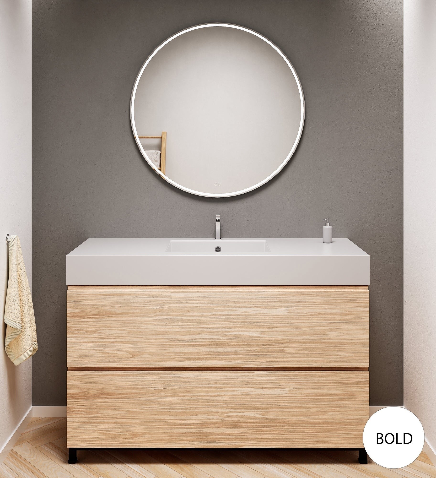Aurora Single Set With Supporting Legs – Corian Sink & Countertop with 2 Drawers Vanity - ROVALUX