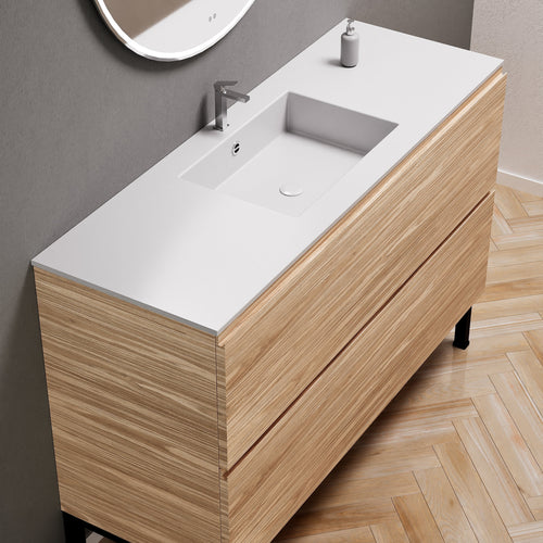 Aurora Single Set With Supporting Legs – Corian Sink & Countertop with 2 Drawers Vanity - ROVALUX