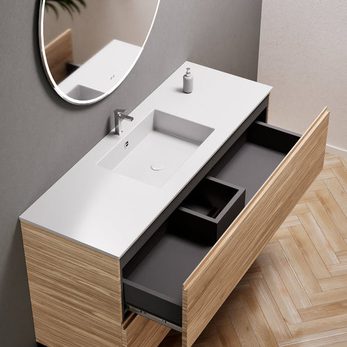 Aurora Single Set With Supporting Legs – Corian Sink & Countertop with 2 Drawers Vanity - ROVALUX