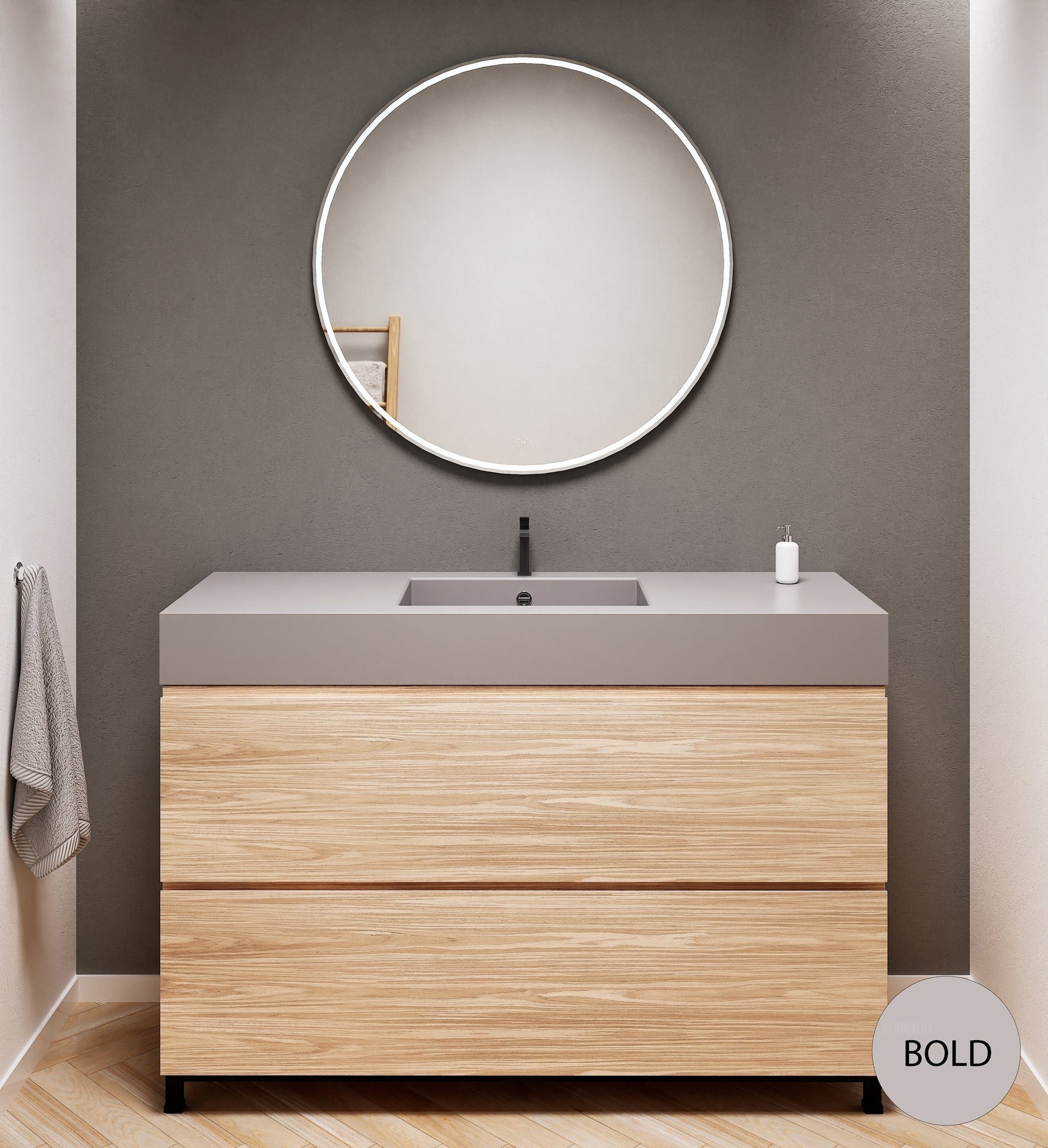 Aurora Single Set With Supporting Legs – Corian Sink & Countertop with 2 Drawers Vanity - ROVALUX