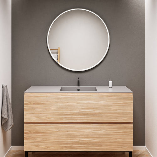 Aurora Single Set With Supporting Legs – Corian Sink & Countertop with 2 Drawers Vanity - ROVALUX