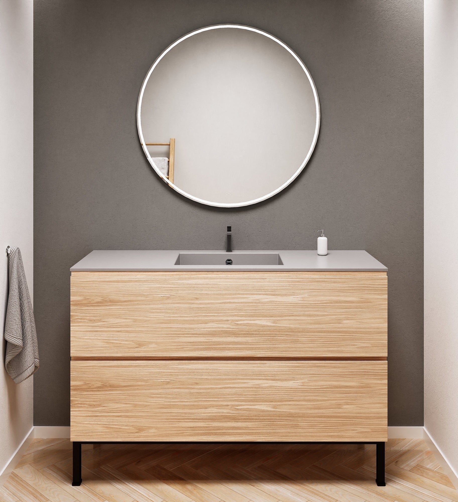 Aurora Single Set With Supporting Legs – Corian Sink & Countertop with 2 Drawers Vanity - ROVALUX