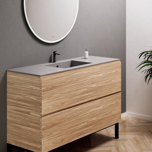 Aurora Single Set With Supporting Legs – Corian Sink & Countertop with 2 Drawers Vanity - ROVALUX