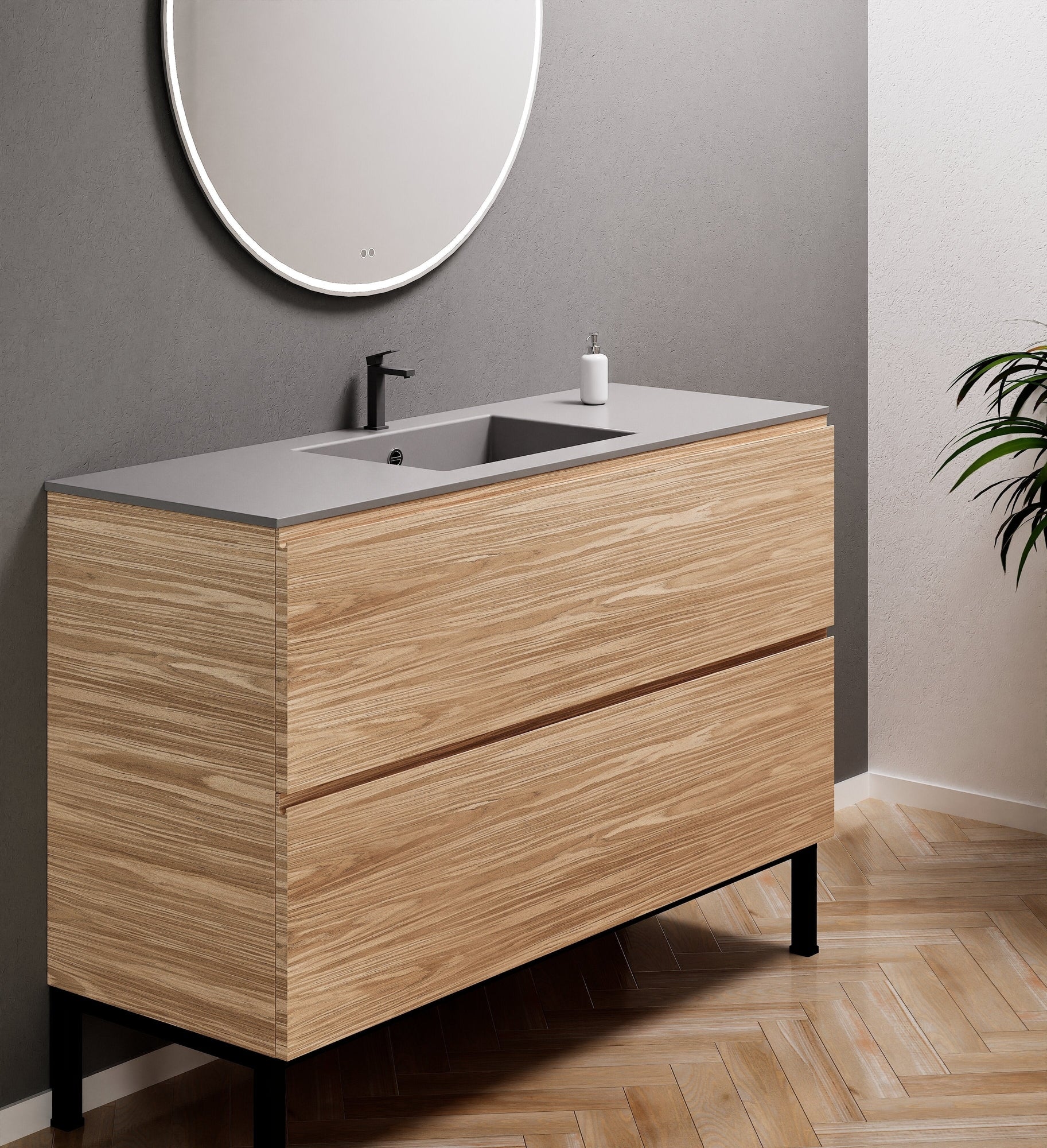 Aurora Single Set With Supporting Legs – Corian Sink & Countertop with 2 Drawers Vanity - ROVALUX