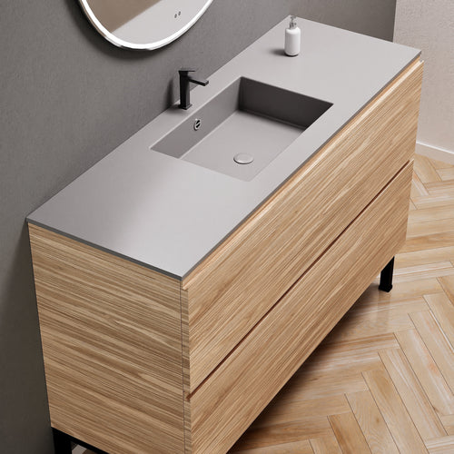 Aurora Single Set With Supporting Legs – Corian Sink & Countertop with 2 Drawers Vanity - ROVALUX