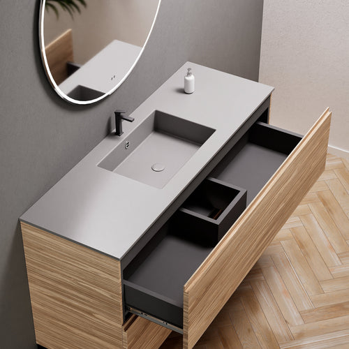 Aurora Single Set With Supporting Legs – Corian Sink & Countertop with 2 Drawers Vanity - ROVALUX