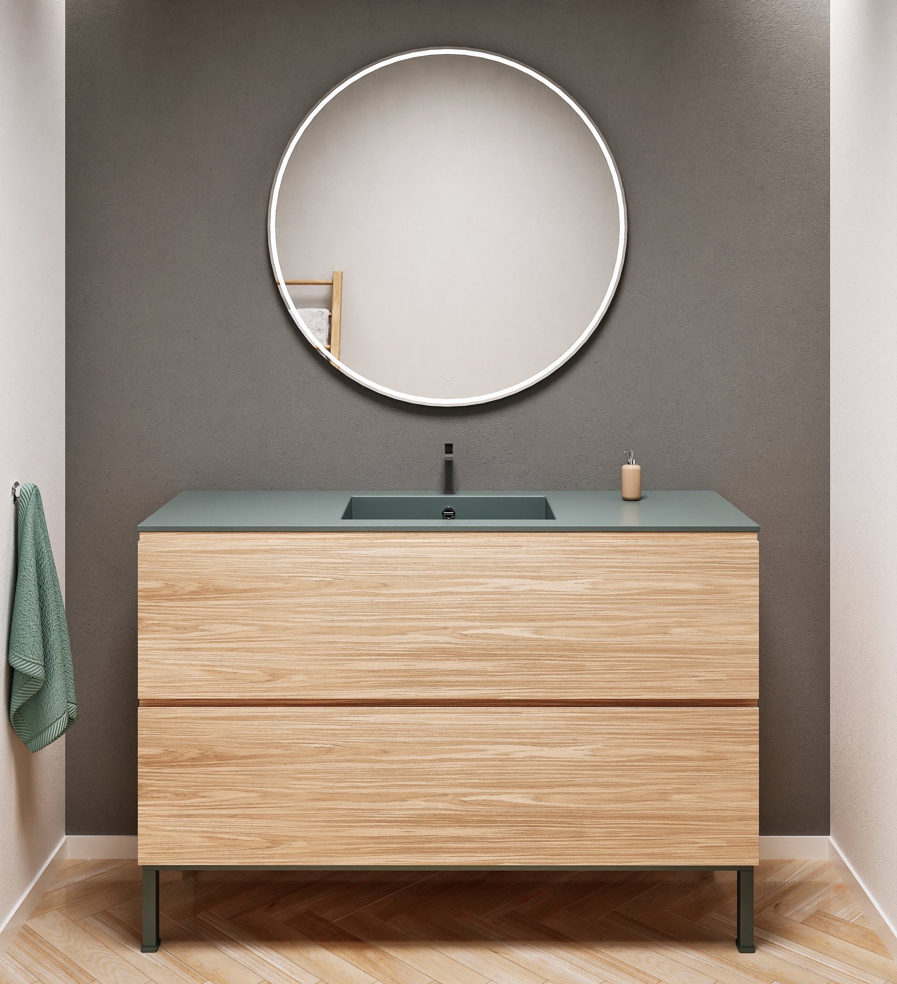 Aurora Single Set With Supporting Legs – Corian Sink & Countertop with 2 Drawers Vanity - ROVALUX