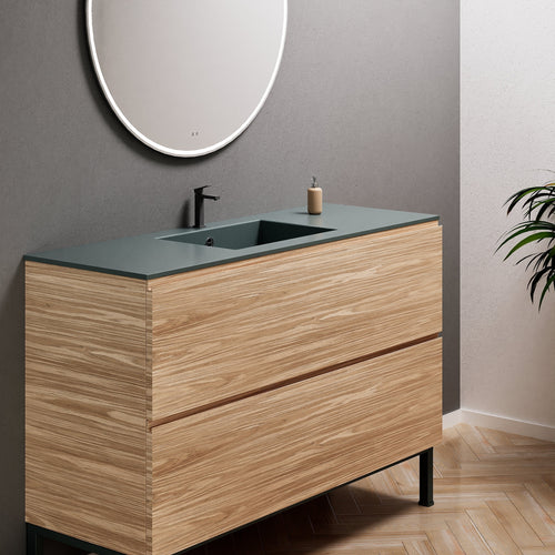 Aurora Single Set With Supporting Legs – Corian Sink & Countertop with 2 Drawers Vanity - ROVALUX