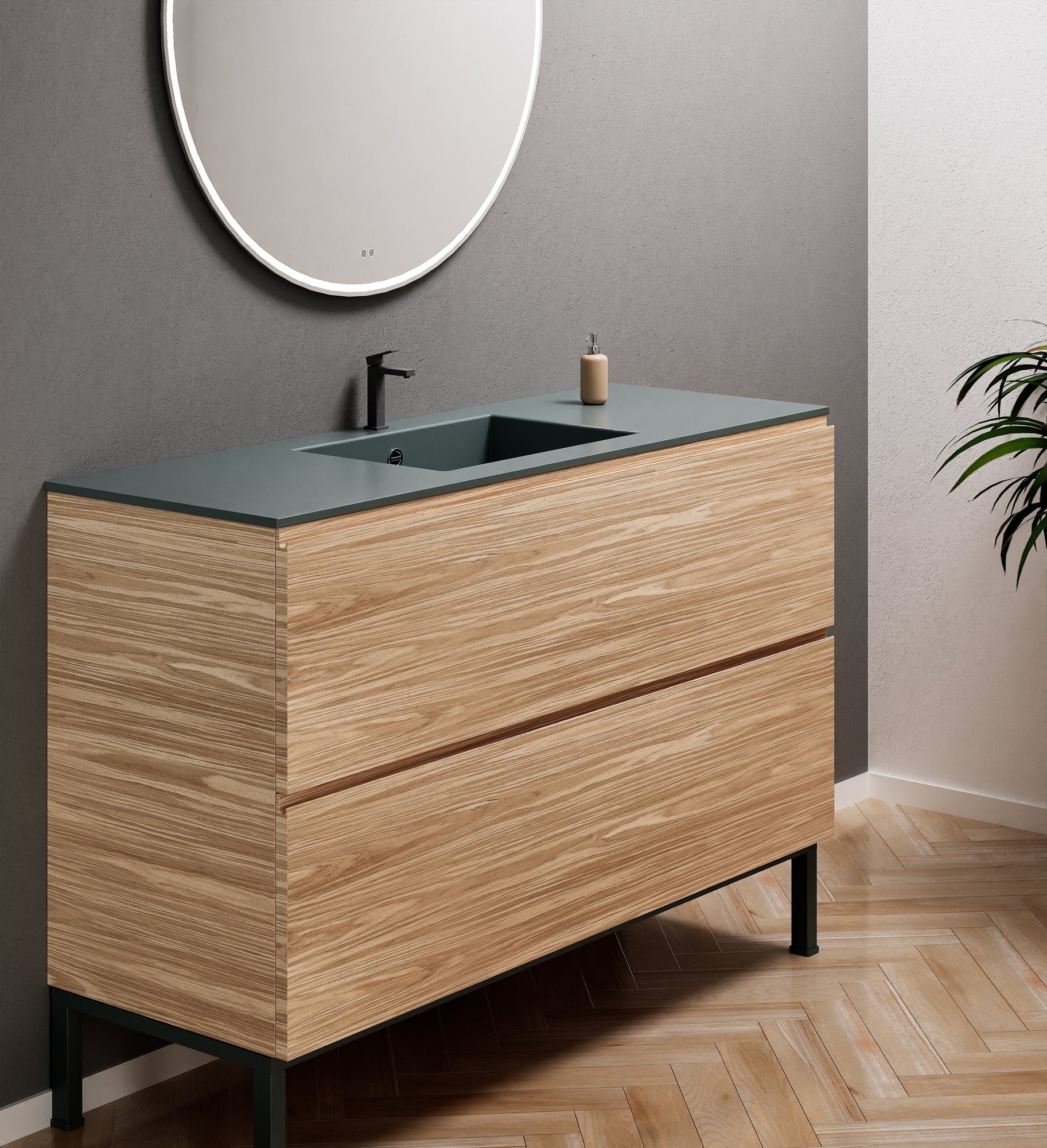 Aurora Single Set With Supporting Legs – Corian Sink & Countertop with 2 Drawers Vanity - ROVALUX