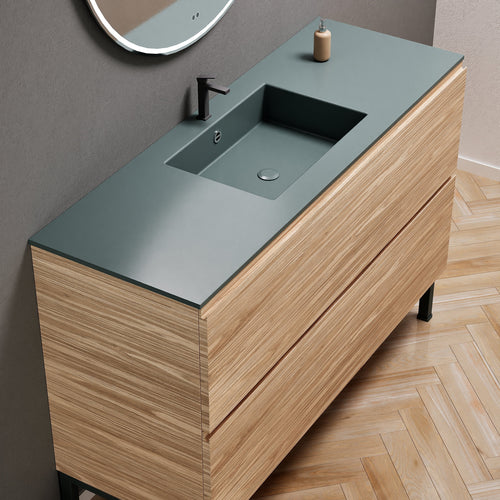 Aurora Single Set With Supporting Legs – Corian Sink & Countertop with 2 Drawers Vanity - ROVALUX