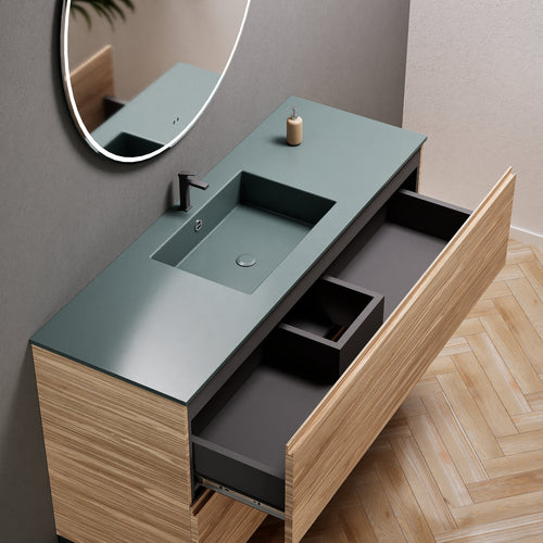 Aurora Single Set With Supporting Legs – Corian Sink & Countertop with 2 Drawers Vanity - ROVALUX