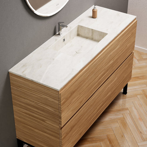 Aurora Single Set With Supporting Legs – Corian Sink & Countertop with 2 Drawers Vanity - ROVALUX