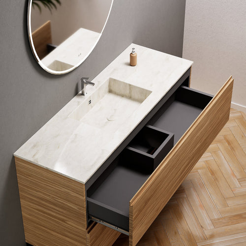 Aurora Single Set With Supporting Legs – Corian Sink & Countertop with 2 Drawers Vanity - ROVALUX
