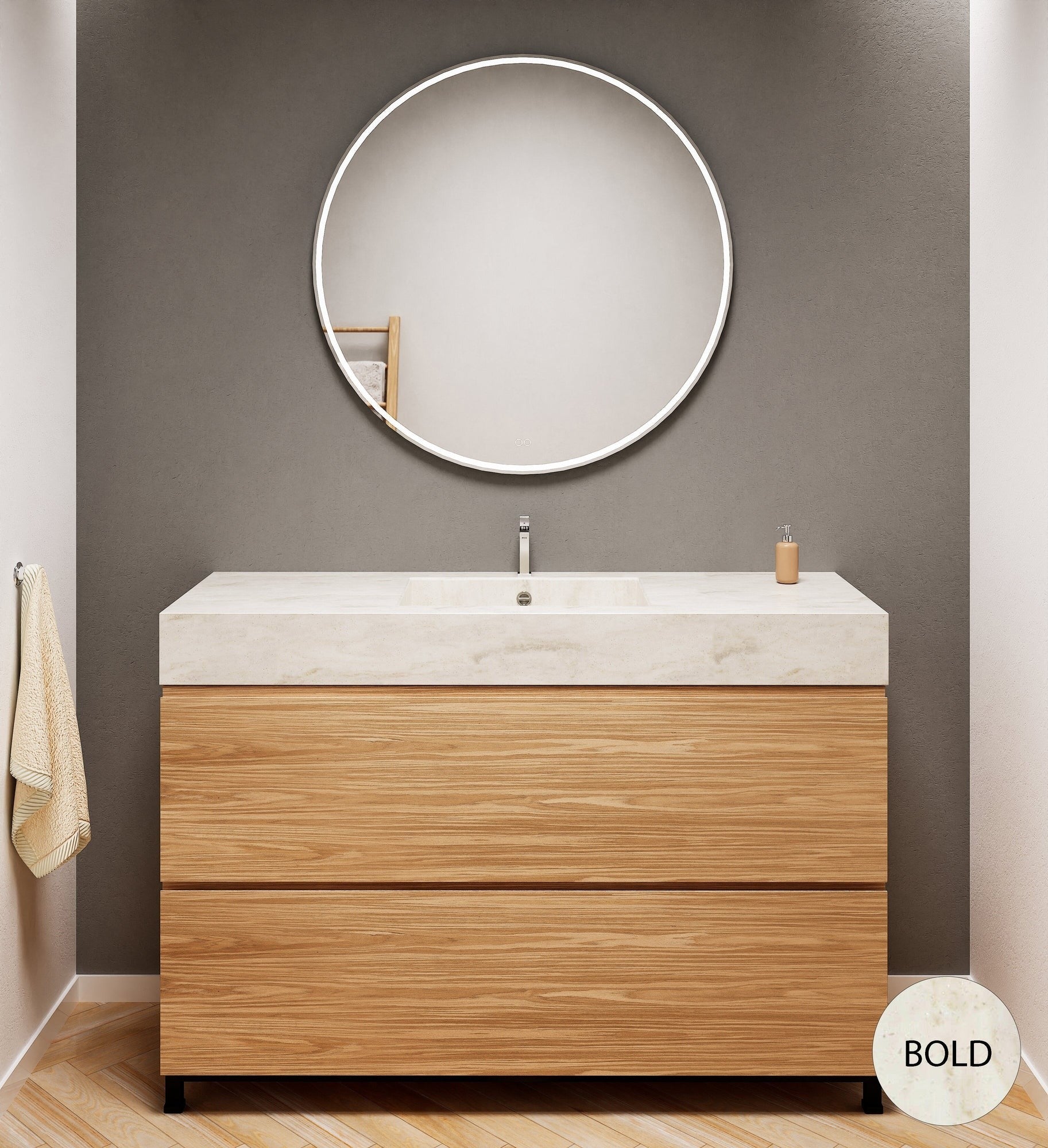 Aurora Single Set With Supporting Legs – Corian Sink & Countertop with 2 Drawers Vanity - ROVALUX