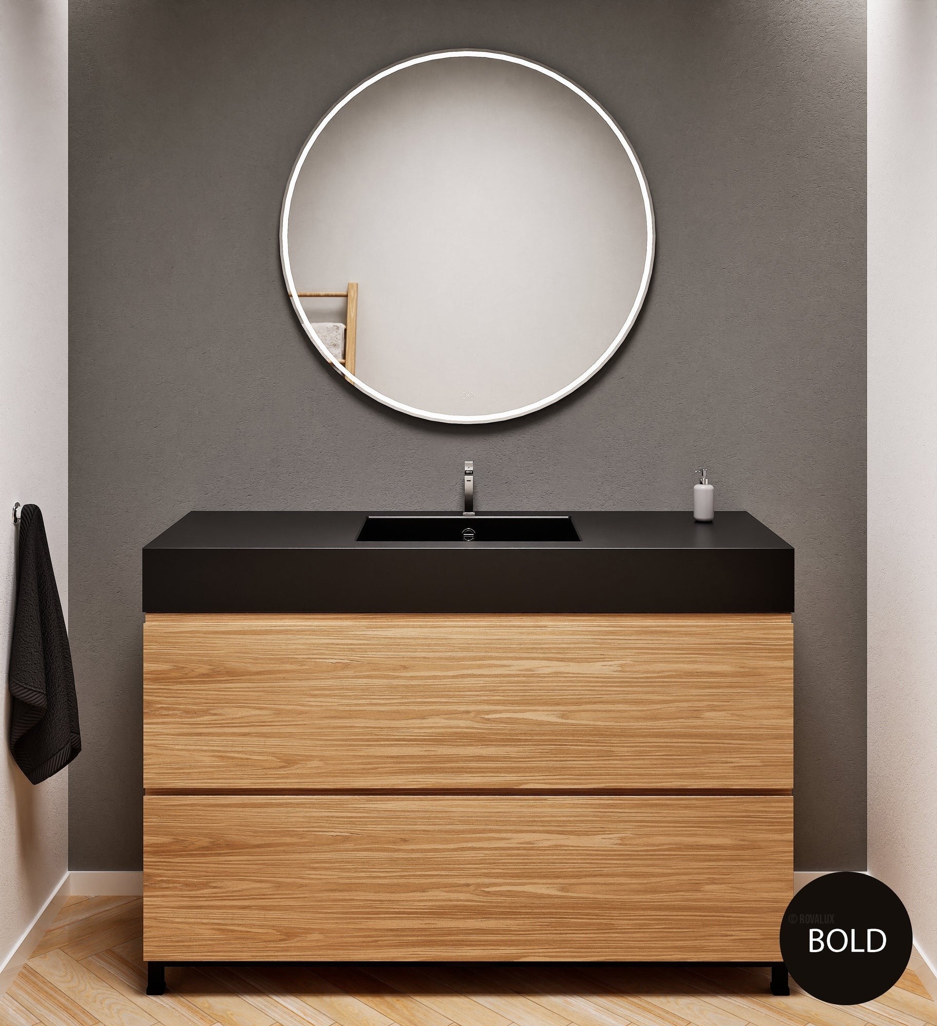 Aurora Single Set With Supporting Legs – Corian Sink & Countertop with 2 Drawers Vanity - ROVALUX