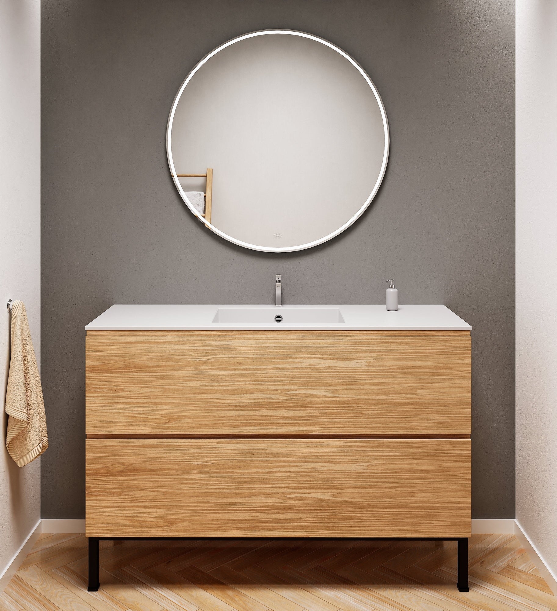 Aurora Single Set With Supporting Legs – Corian Sink & Countertop with 2 Drawers Vanity - ROVALUX