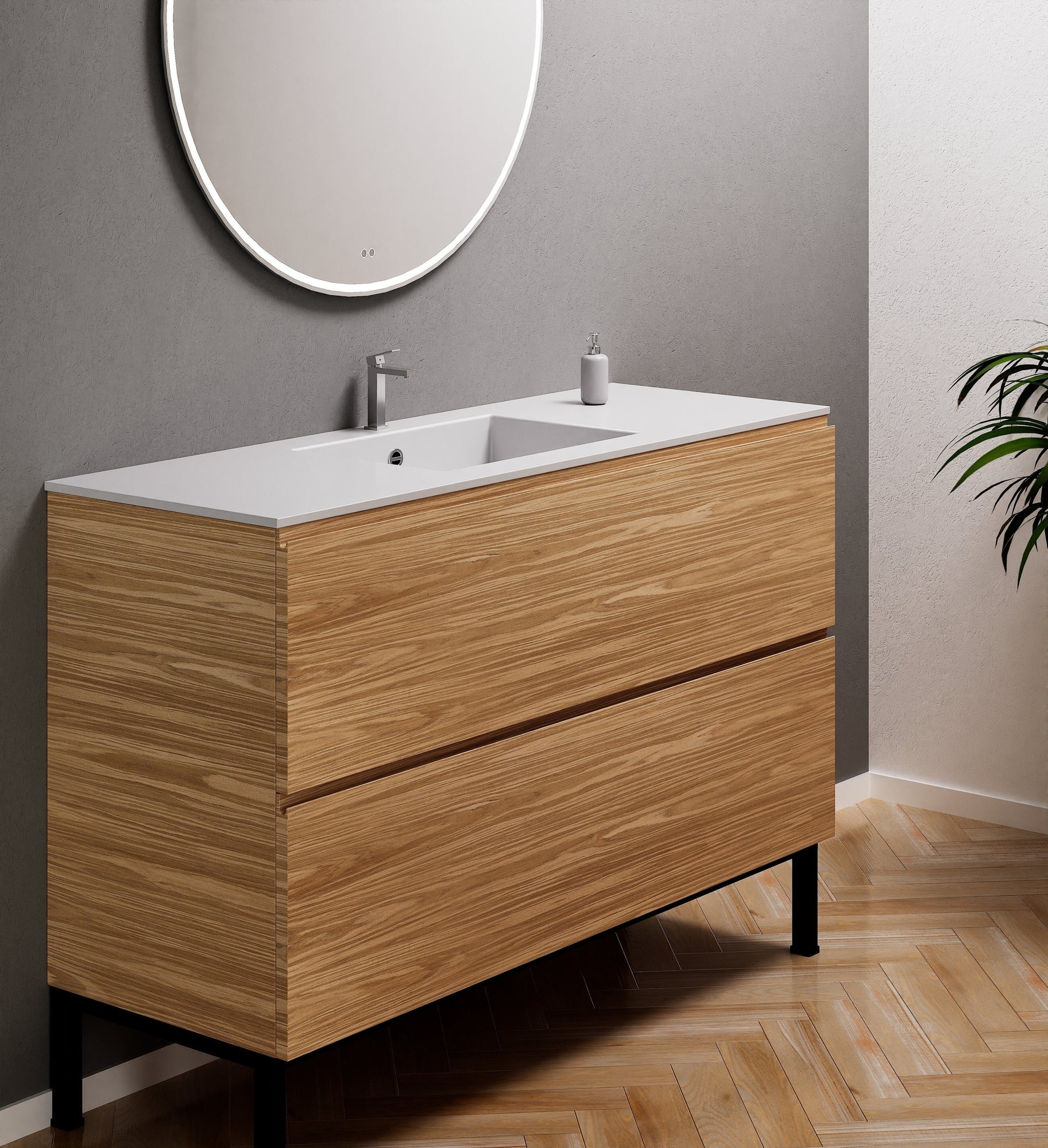 Aurora Single Set With Supporting Legs – Corian Sink & Countertop with 2 Drawers Vanity - ROVALUX