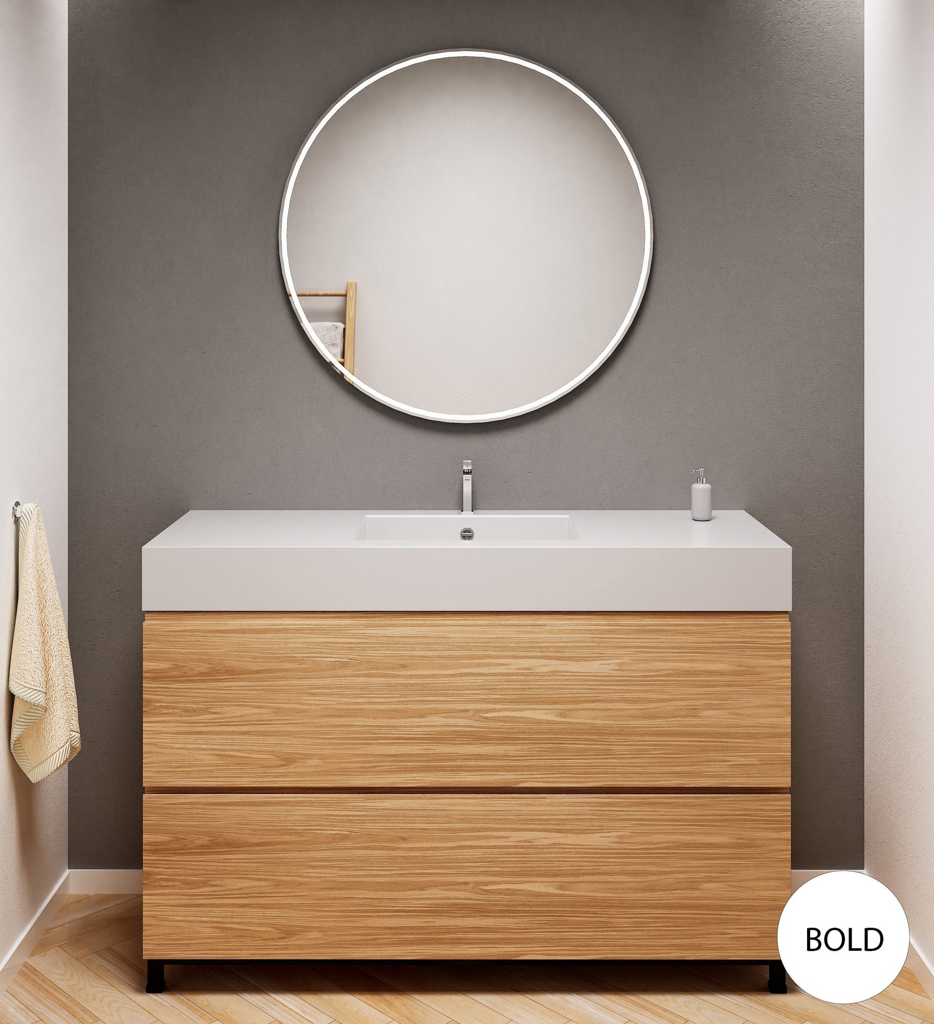 Aurora Single Set With Supporting Legs – Corian Sink & Countertop with 2 Drawers Vanity - ROVALUX