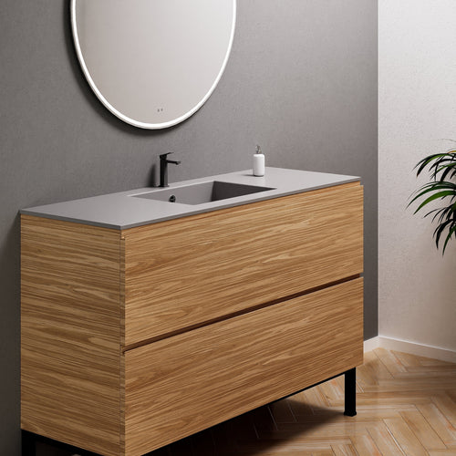 Aurora Single Set With Supporting Legs – Corian Sink & Countertop with 2 Drawers Vanity - ROVALUX