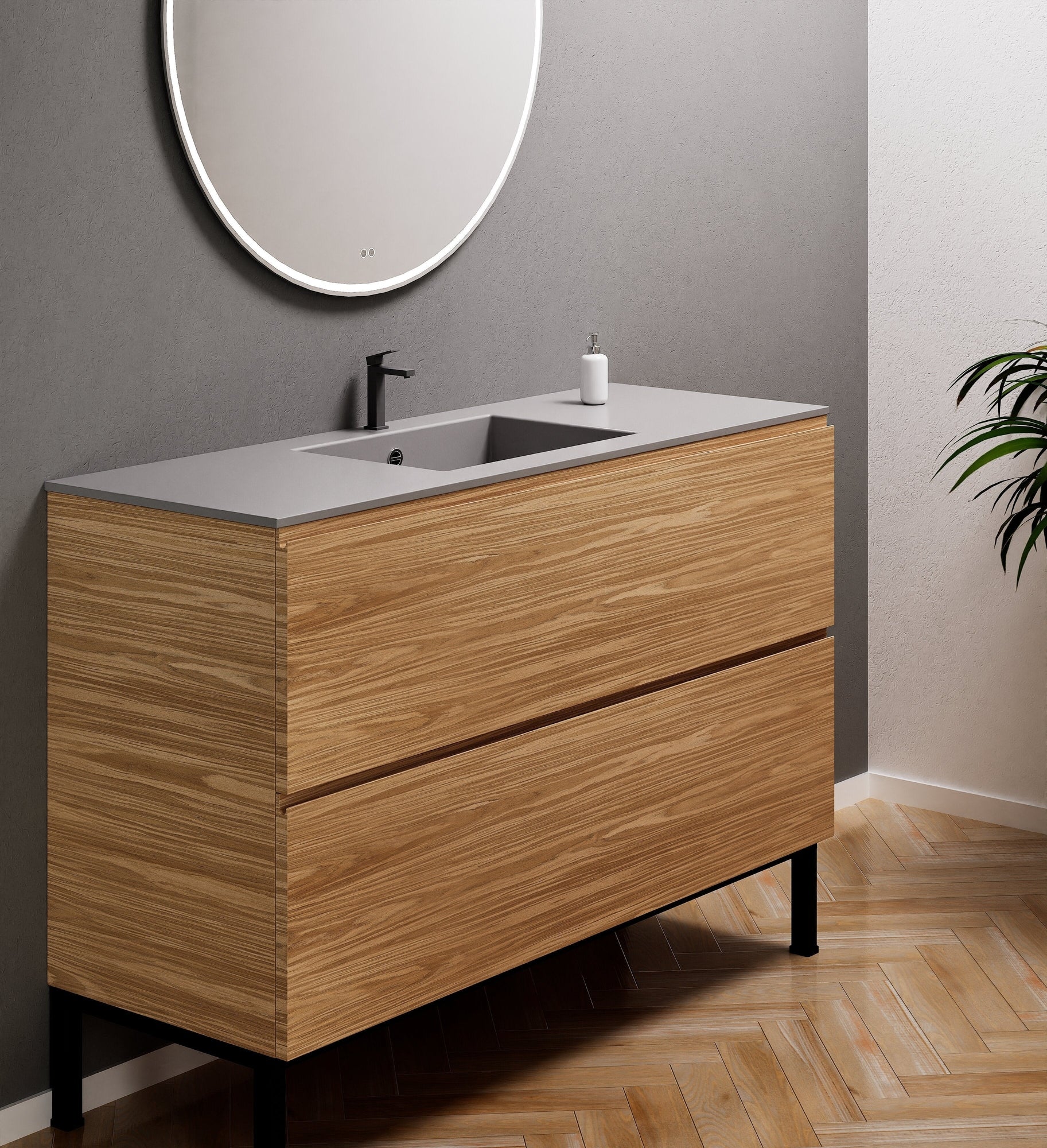 Aurora Single Set With Supporting Legs – Corian Sink & Countertop with 2 Drawers Vanity - ROVALUX
