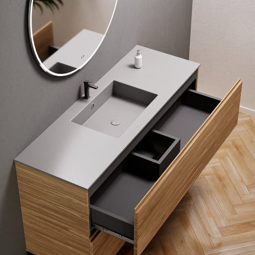 Aurora Single Set With Supporting Legs – Corian Sink & Countertop with 2 Drawers Vanity - ROVALUX