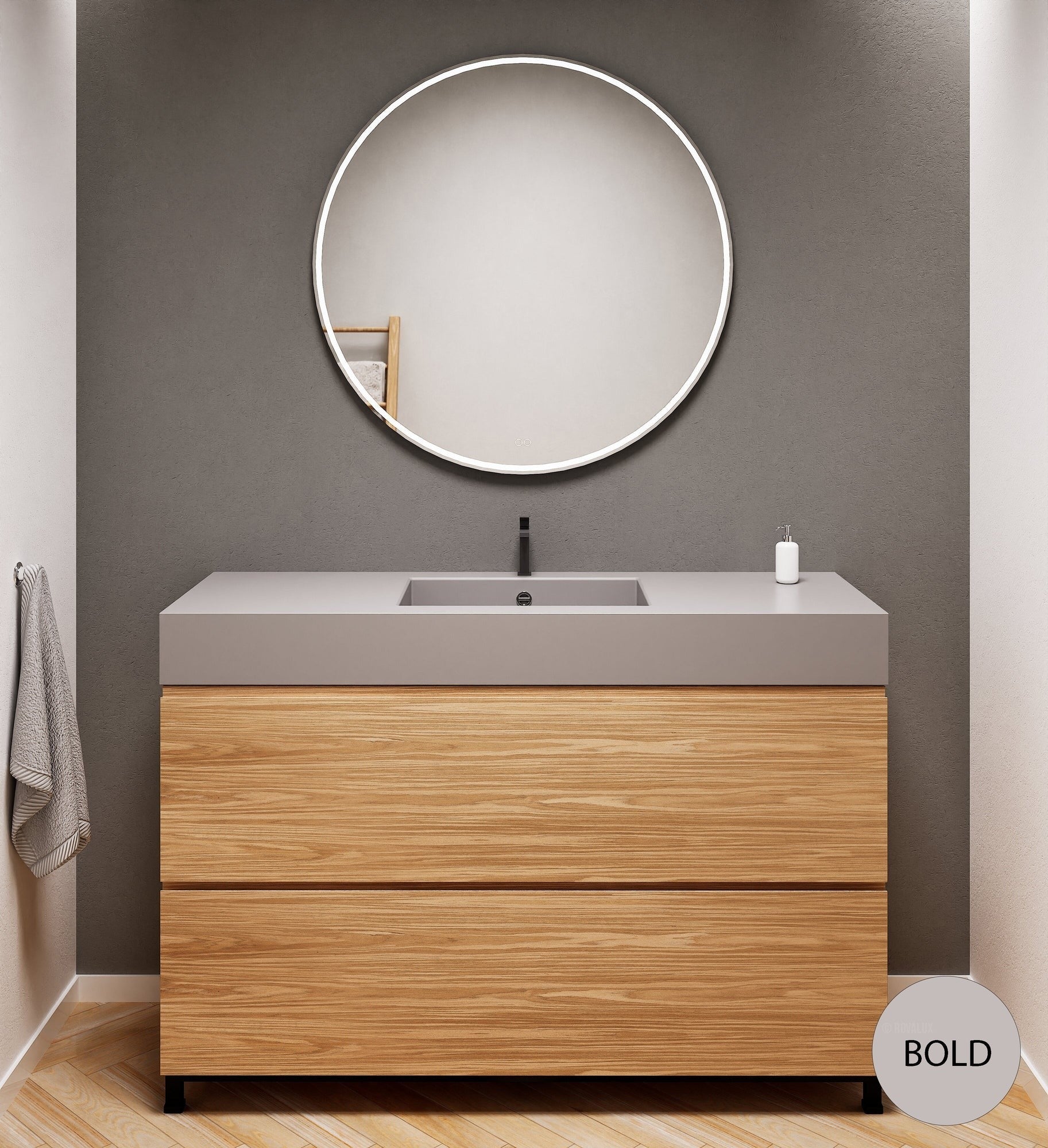 Aurora Single Set With Supporting Legs – Corian Sink & Countertop with 2 Drawers Vanity - ROVALUX