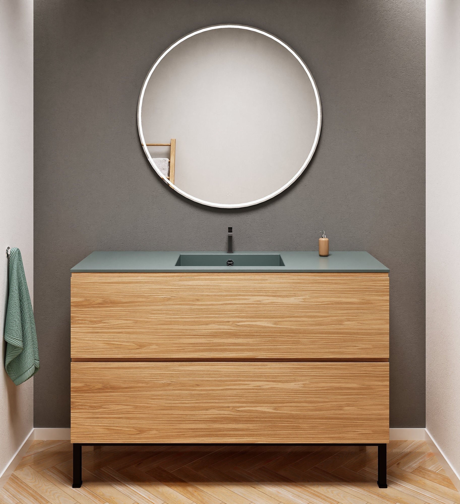 Aurora Single Set With Supporting Legs – Corian Sink & Countertop with 2 Drawers Vanity - ROVALUX
