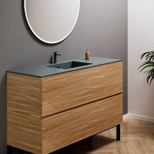 Aurora Single Set With Supporting Legs – Corian Sink & Countertop with 2 Drawers Vanity - ROVALUX