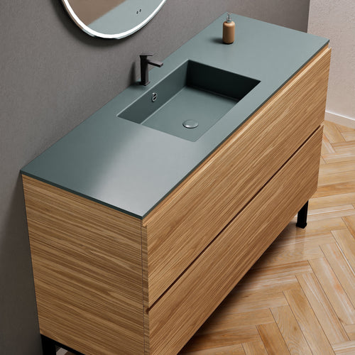 Aurora Single Set With Supporting Legs – Corian Sink & Countertop with 2 Drawers Vanity - ROVALUX