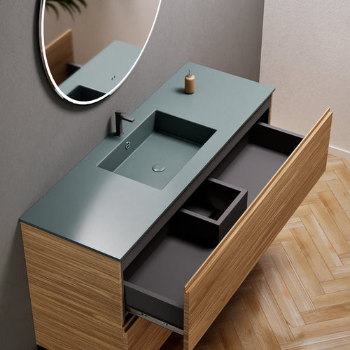 Aurora Single Set With Supporting Legs – Corian Sink & Countertop with 2 Drawers Vanity - ROVALUX