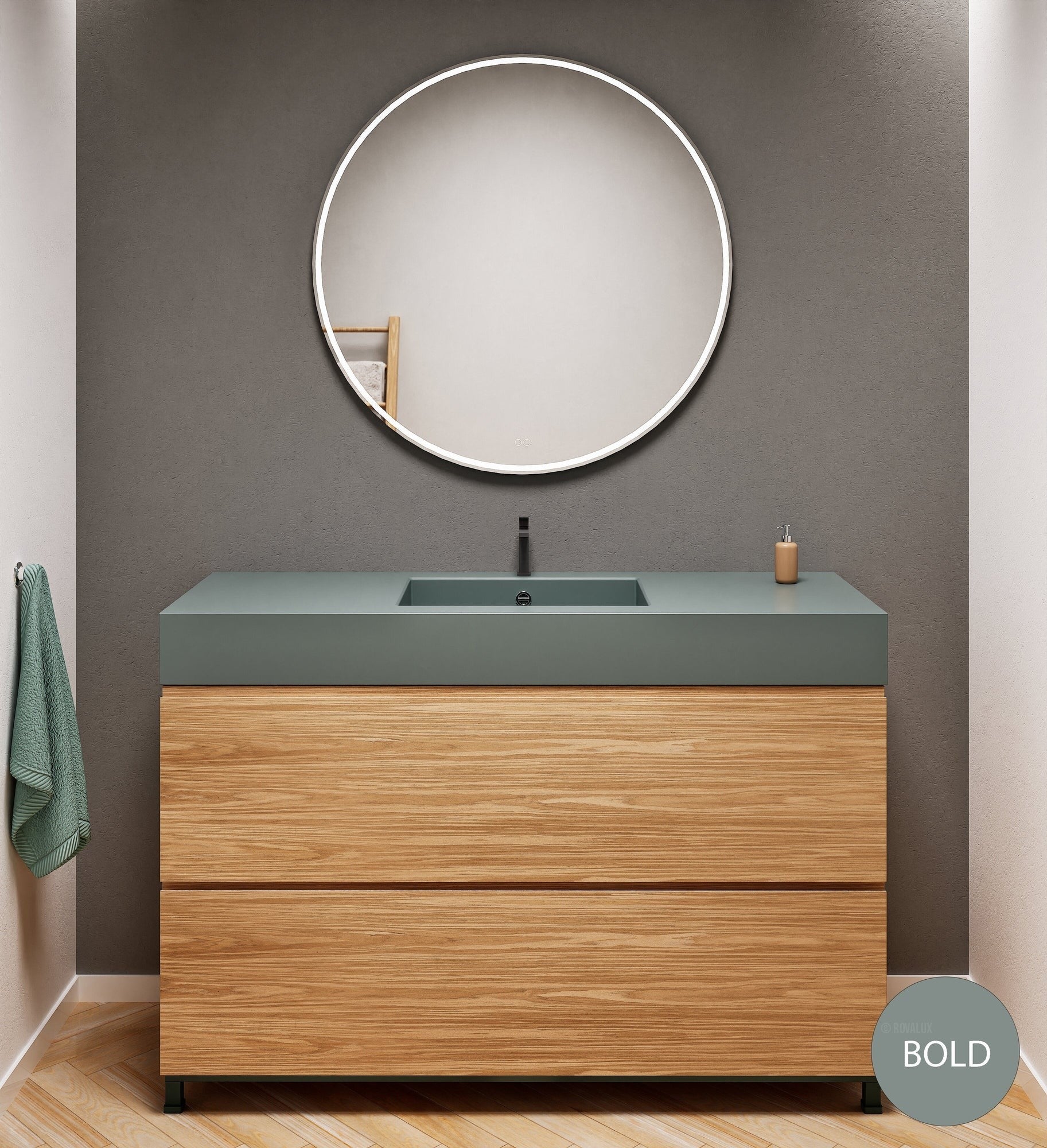 Aurora Single Set With Supporting Legs – Corian Sink & Countertop with 2 Drawers Vanity - ROVALUX