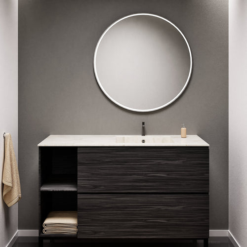 Aurora Single Set With Supporting Legs - Corian Sink & Countertop with 2 Drawers Vanity & Side Shelves - ROVALUX