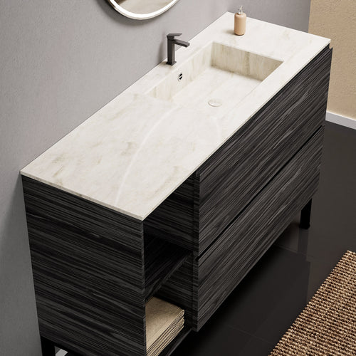 Aurora Single Set With Supporting Legs - Corian Sink & Countertop with 2 Drawers Vanity & Side Shelves - ROVALUX