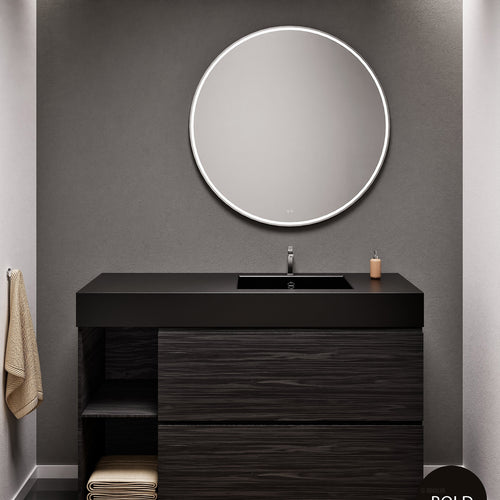 Aurora Single Set With Supporting Legs - Corian Sink & Countertop with 2 Drawers Vanity & Side Shelves - ROVALUX