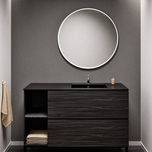 Aurora Single Set With Supporting Legs - Corian Sink & Countertop with 2 Drawers Vanity & Side Shelves - ROVALUX