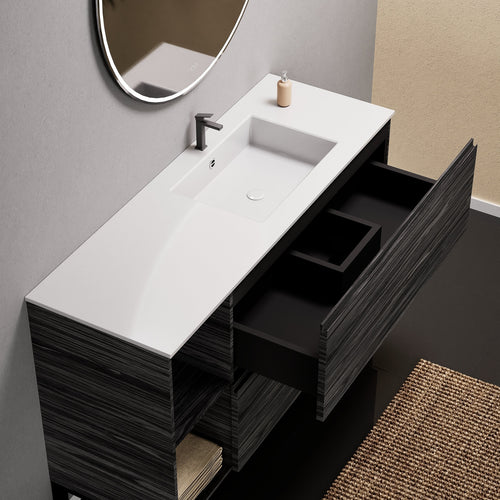 Aurora Single Set With Supporting Legs - Corian Sink & Countertop with 2 Drawers Vanity & Side Shelves - ROVALUX