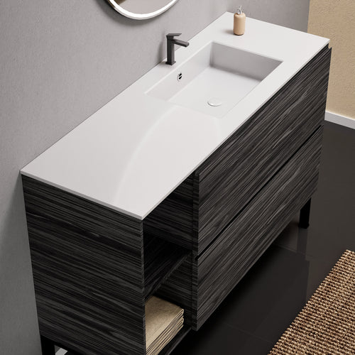 Aurora Single Set With Supporting Legs - Corian Sink & Countertop with 2 Drawers Vanity & Side Shelves - ROVALUX