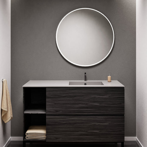 Aurora Single Set With Supporting Legs - Corian Sink & Countertop with 2 Drawers Vanity & Side Shelves - ROVALUX