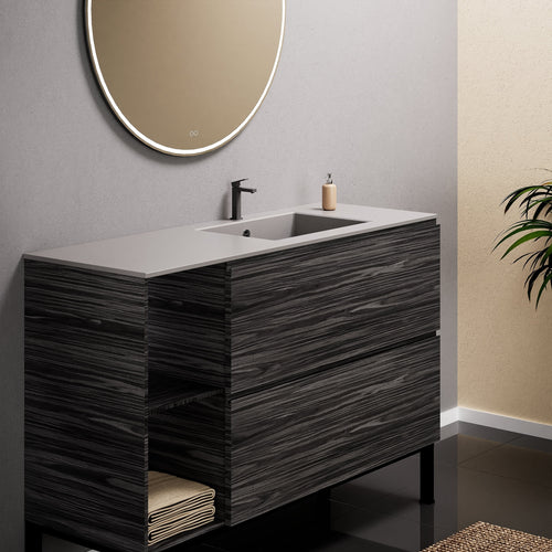 Aurora Single Set With Supporting Legs - Corian Sink & Countertop with 2 Drawers Vanity & Side Shelves - ROVALUX