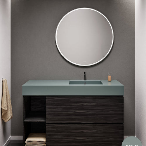 Aurora Single Set With Supporting Legs - Corian Sink & Countertop with 2 Drawers Vanity & Side Shelves - ROVALUX