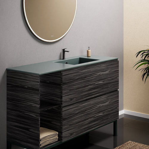 Aurora Single Set With Supporting Legs - Corian Sink & Countertop with 2 Drawers Vanity & Side Shelves - ROVALUX
