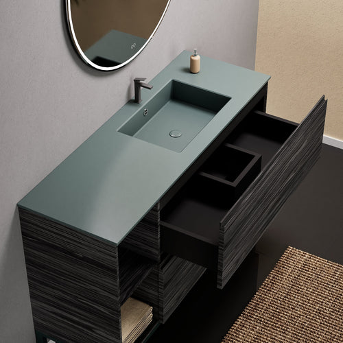 Aurora Single Set With Supporting Legs - Corian Sink & Countertop with 2 Drawers Vanity & Side Shelves - ROVALUX